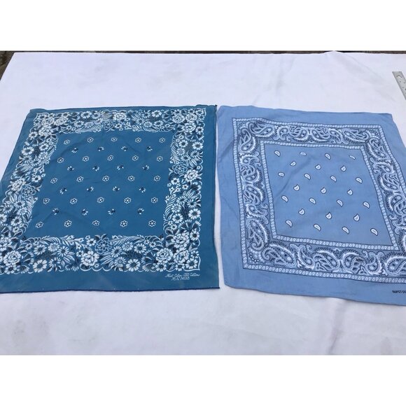 Vtg USA Hankie Bandana Handkerchief Western Rockabilly Kerchief Turquoise Blue - Picture 3 of 15